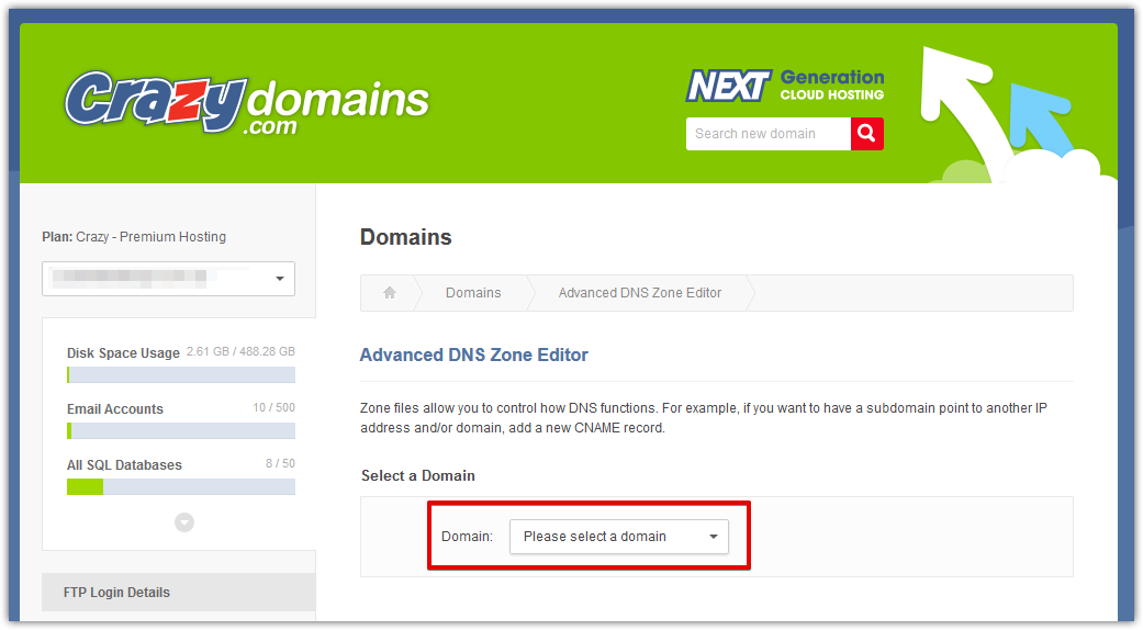 Select Crazy Domains domain
