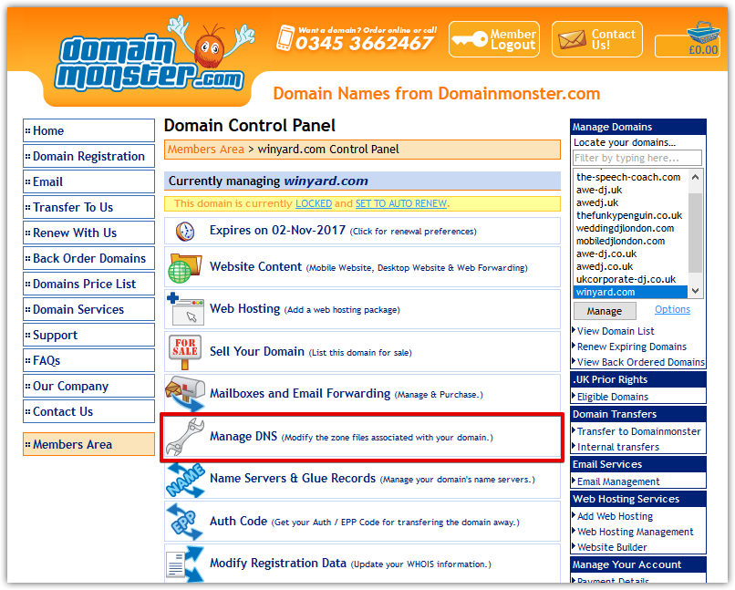 DomainMonster DNS Zone