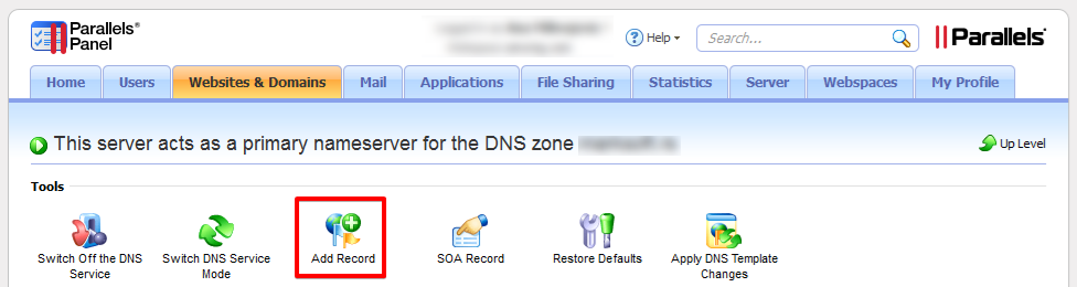 Add DNS record on Parallels Plesk Panel
