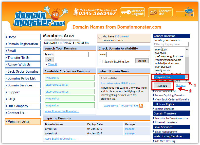 Access DNS on DomainMonster