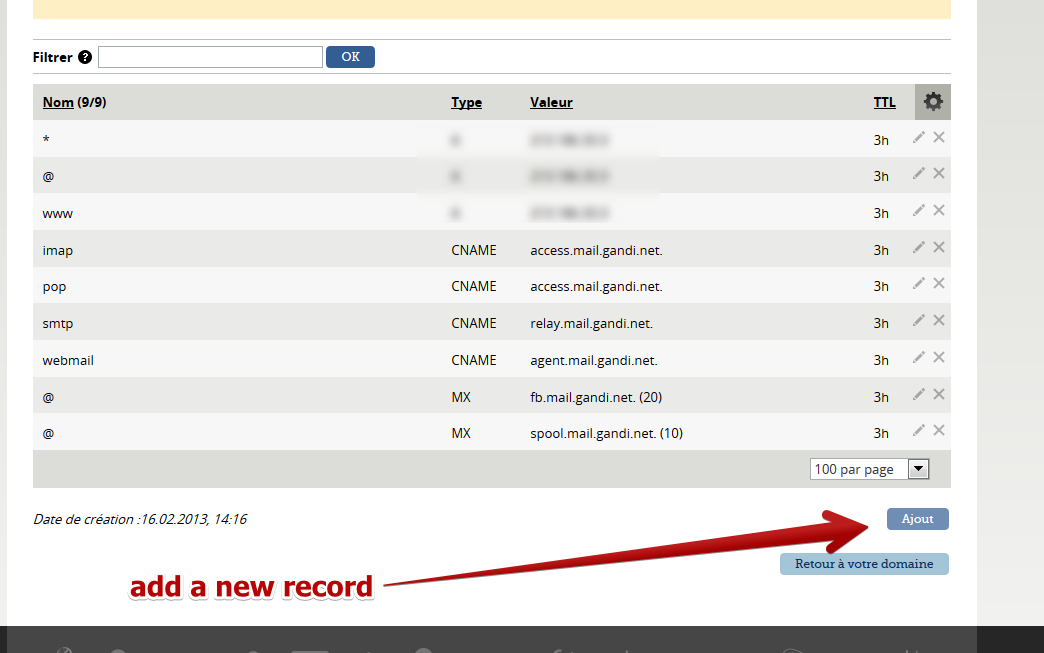 Gandi Add DNS record