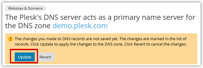Apply DNS modification on Plesk Onyx