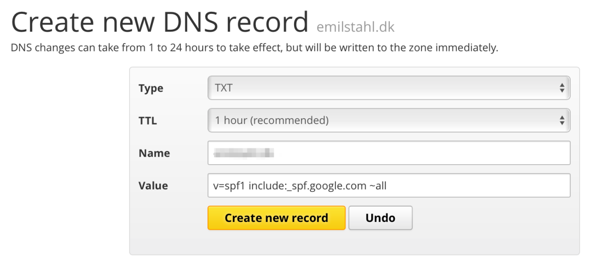 Create a SPF record on UnoEuro